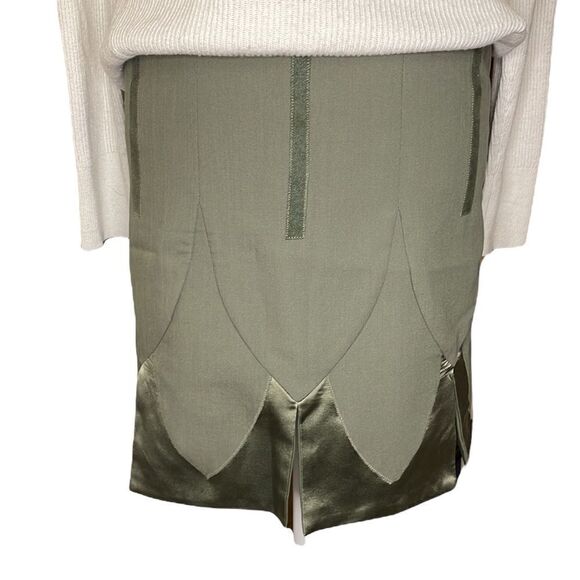 Nicole Miller Slit Multi Green Color Leaf Scallop Mini Pencil Skirt - Picture 1 of 7